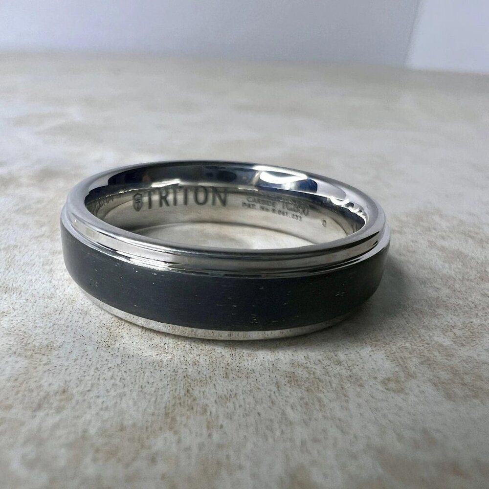 Triton Men’s Tungsten Carbide Black Inlay Band Ring Size 10 6mm